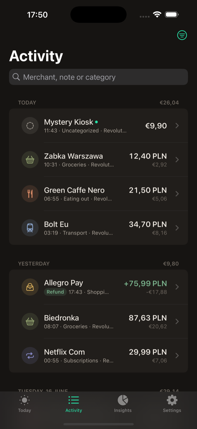 Tappel Activity screen