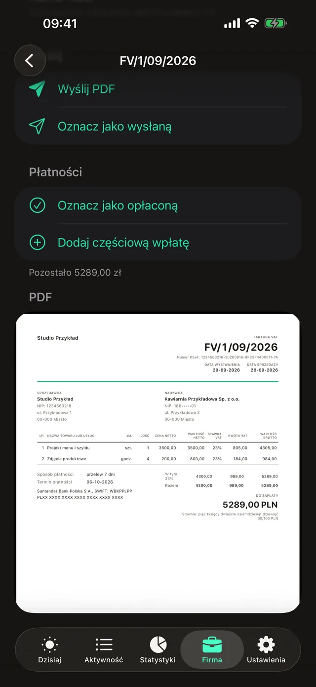 Wystawiona faktura z numerem KSeF